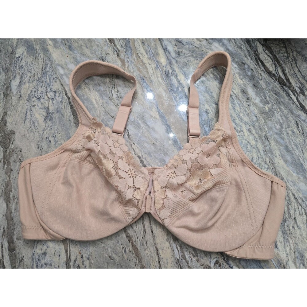 Glamorise 1241 Front-Closure Plus Size WonderWire Underwire Bra 42B Cafe Nude - Picture 3 of 11